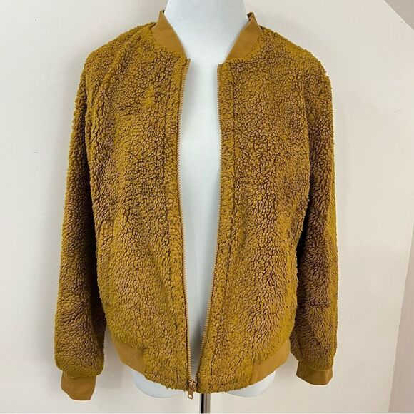 J Crew Mercantile Goldenrod Teddy Bomber Jacket M - Picture 2 of 7